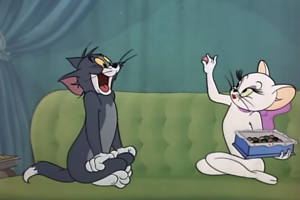 Cartoon of a male and female cat.
