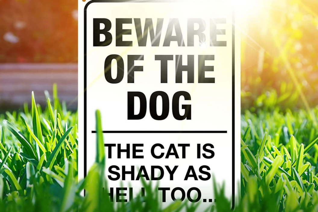 Funny Beware of Dog Sign and The Shady Cat Sign 10” x 14” Industrial Grade Aluminum, Easy Mounting, Rust-Free/Fade Resistance, Indoor/Outdoor, USA Made by MY SIGN CENTER